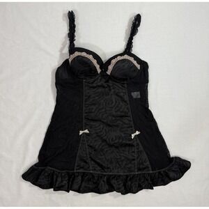 Linea Donatella Y2K  Size Medium M Babydoll Slip Lace Mesh Black Animal Print
